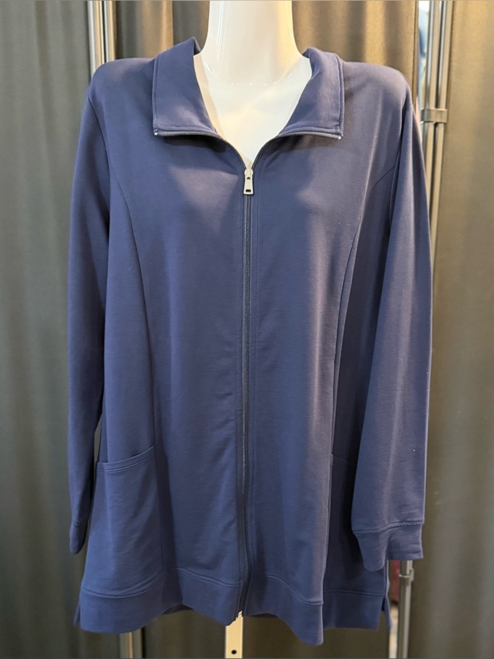 Denim & Co Easy Wear French Terry Zip Tunic Jacket Medium Denim